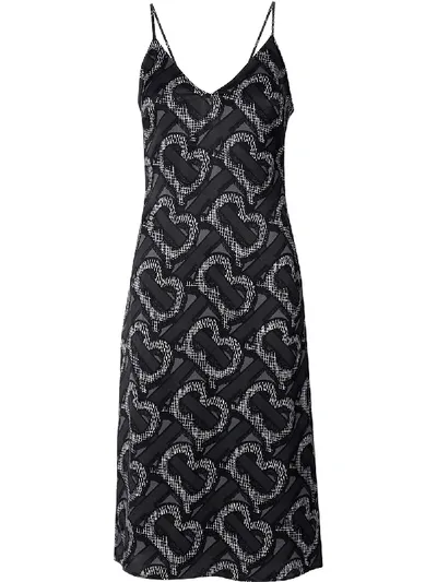 Burberry Monogram-print Slip Dress In Black