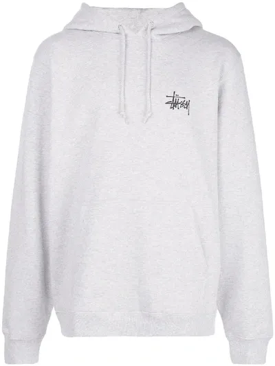 Stussy Basic Logo Print Hoodie In Grey