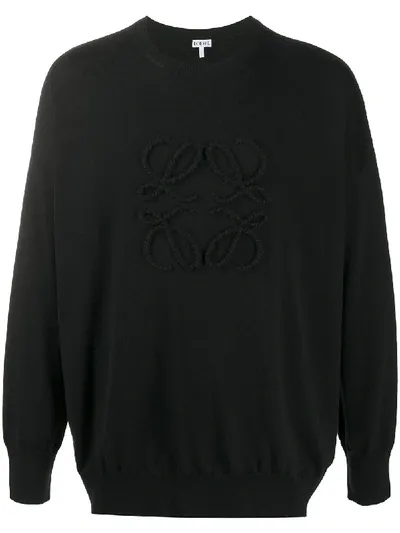 Loewe Logo Embroidery Knit Wool Blend Sweater In Black