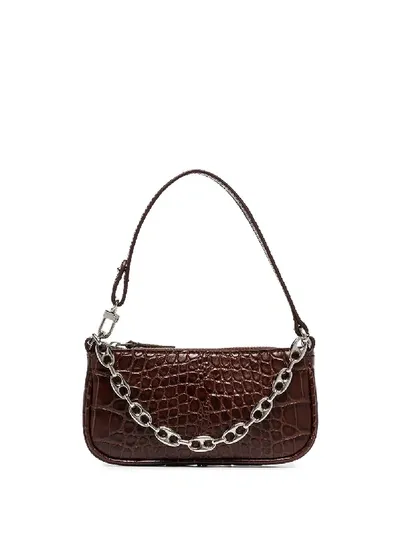 By Far Mini Rachel Croc-effect Bag In Brown