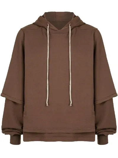 Rick Owens Drkshdw Layered Sleeve Hoodie In Brown