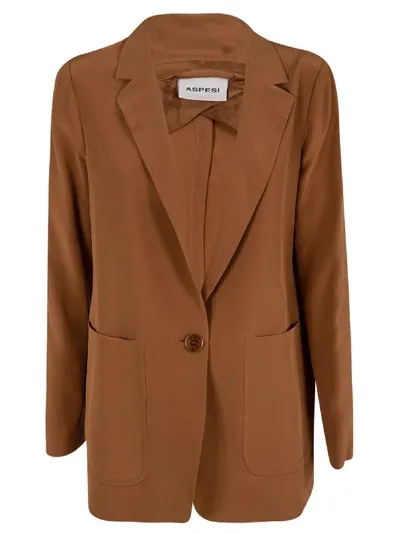 Aspesi Silk Single-breasted Blazer In Brown