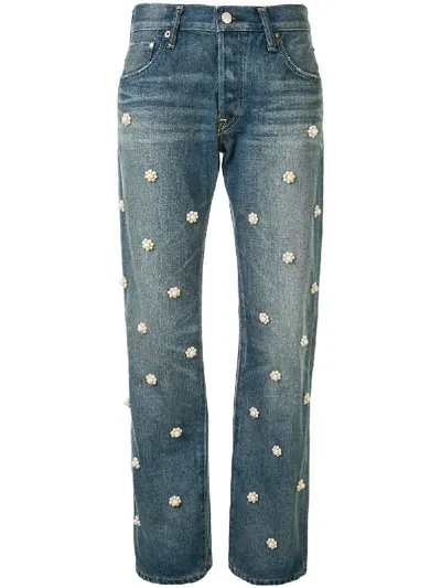 Tu Es Mon Tresor Pearl Flower Jeans In Blau