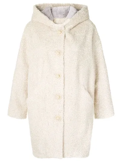 Tu Es Mon Tresor Pearl Button Hooded Coat In 白色