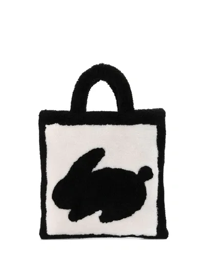 Tu Es Mon Tresor Faux-fur Rabbit Tote Bag In 黑色