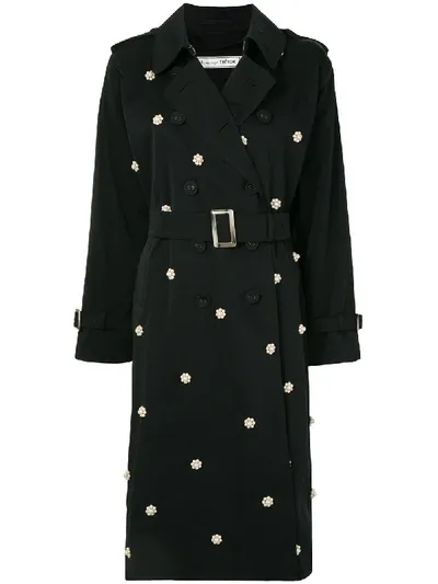 Tu Es Mon Tresor Pearl Flower Trench Coat In 黑色