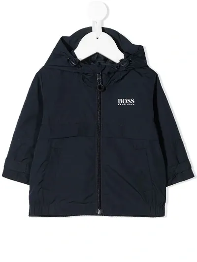 Hugo Boss Babies' Logo Print Hooded Jacket In Blue