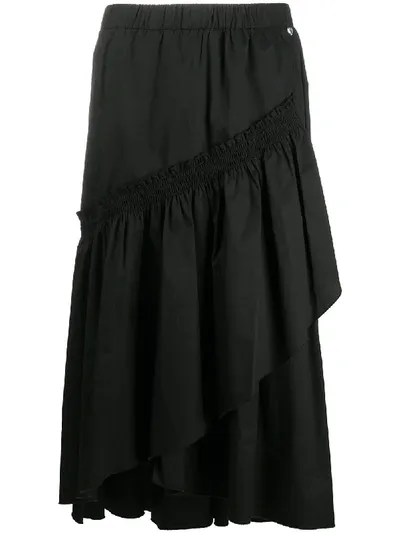 Twinset Layered Style Asymmetric Midi Skirt In Black