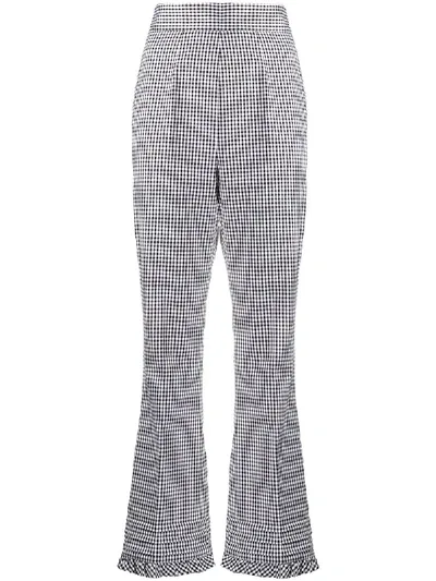 Miu Miu Gingham-check Flared Trousers In Schwarz