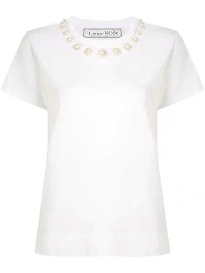 Tu Es Mon Tresor T-shirt Mit Kristallen In White