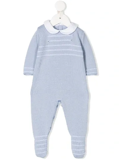 Paz Rodriguez Babies' Fine-knit Spread-collar Pajamas In Blue