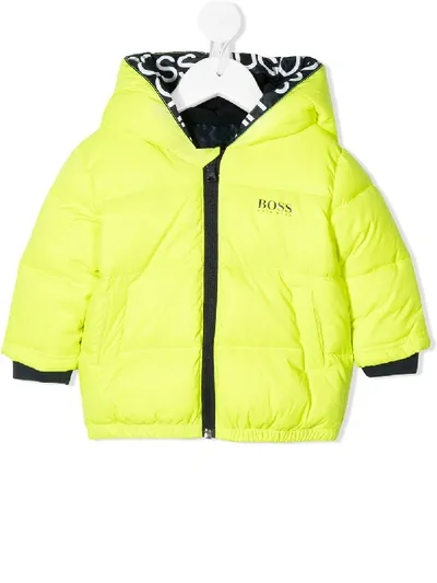 Hugo Boss Babies' Neon Puffer Coat In Yellow