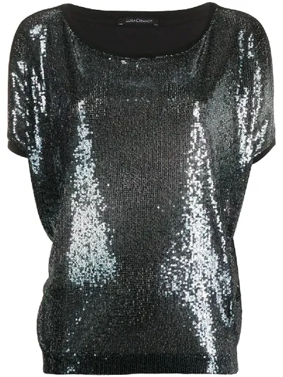 Luisa Cerano Sequin Front T-shirt In Black