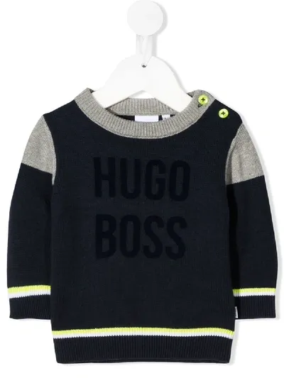 Hugo Boss Babies' Logo Intarsia Jumper In Blue