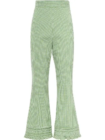 Miu Miu Flared Gingham Trousers In Green