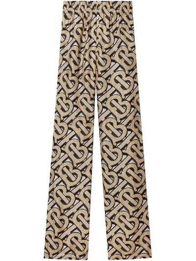 Burberry Monogram-print Wide-leg Trousers In Neutrals