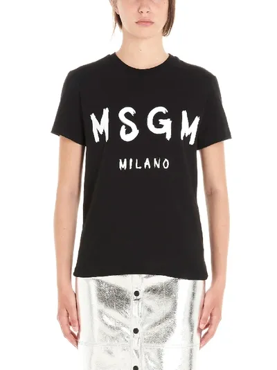 Msgm Logo Print T-shirt In Black