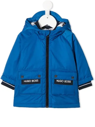 Hugo Boss Babies' Logo Print Padded Coat In Blue