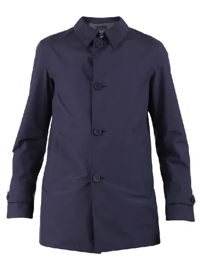 Herno Plain Buttoned Raincoat In Blue