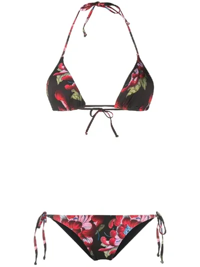 John Richmond Pascaliz Floral-print Bikini In Black