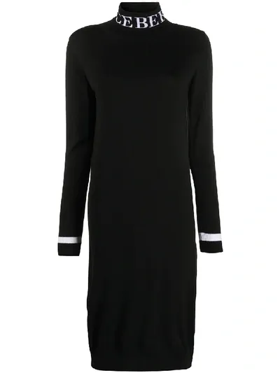 Iceberg Logo Intarsia Virgin Wool Dress In Black