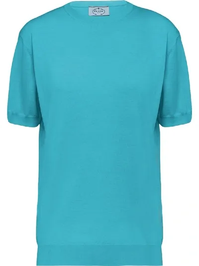 Prada Worsted Fine-knit T-shirt In Blue