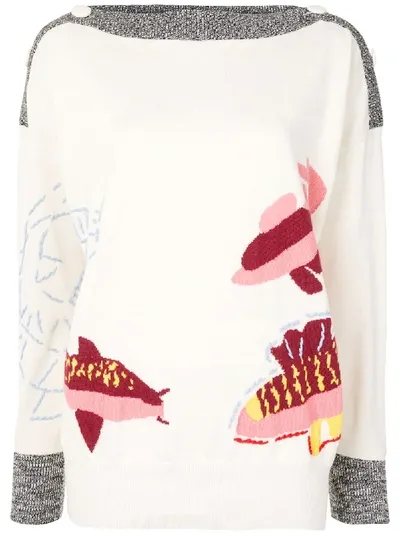 Ports 1961 Fish Intarsia Sweater In White