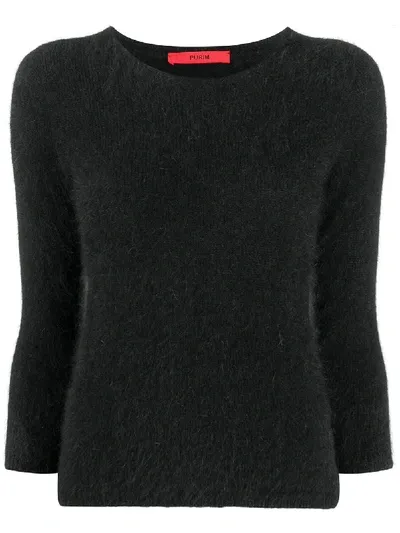 Roberto Collina 3/4 Sleeve Textured Sweater In Black