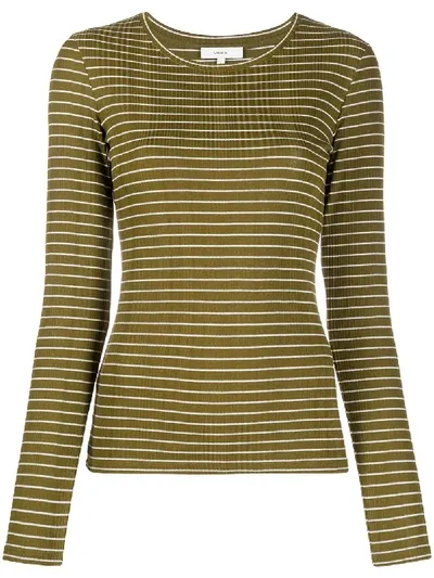 Vince Long Sleeve Striped Print Top In Green