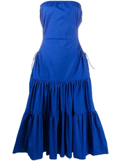 Loulou Tiered Strapless Dress In Blue