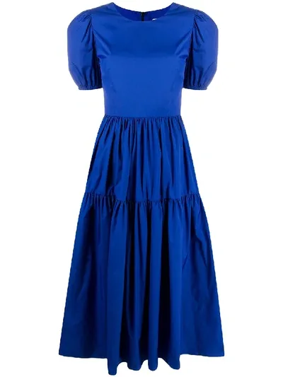 Loulou Tiered Puff Sleeve Dress In Blue