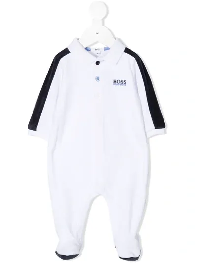 Hugo Boss Babies' Branded Long-sleeve Polo Romper In White