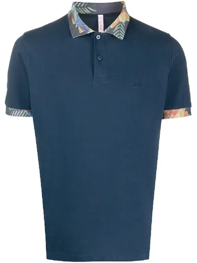 Sun 68 Contrasting-collar Logo Polo Shirt In Blue