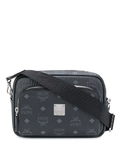 Mcm Logo Print Shoulder Bag In Black