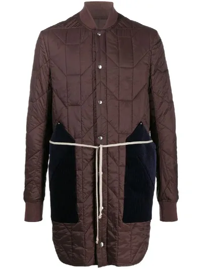 Rick Owens Geometric Quilted Padded Coat In Brown