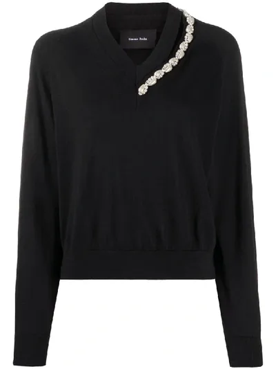 Simone Rocha Pearl-embellished V-neck Jumper In Black