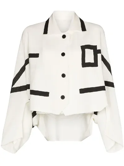 Issey Miyake Contrast-detail Wide-sleeve Jacket In White