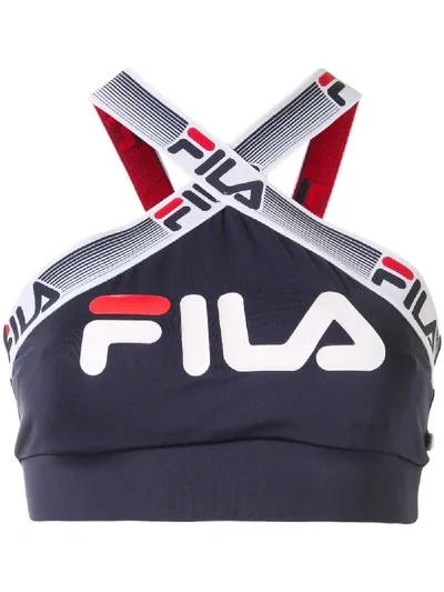 Fila Halter Neck Logo Print Vest In Blue