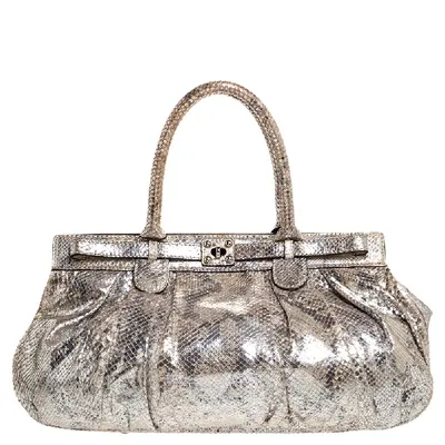 Pre-owned Zagliani Metallic Silver Python Puffy Hobo