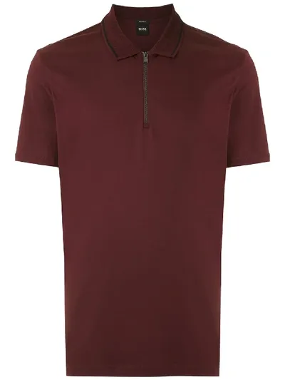 Hugo Boss Zip Detail Polo Shirt In Red