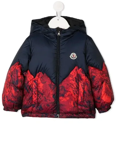 Moncler Kids' Mountain-print Puffer Coat In Blue