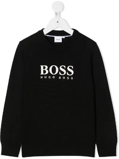 Hugo Boss Kids' Logo Print Cotton Sweatshirt In Black