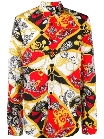 Versace Jeans Couture Printed Long Sleeve Shirt In Red