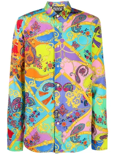 Versace Jeans Couture Printed Long Sleeve Shirt In Metallic