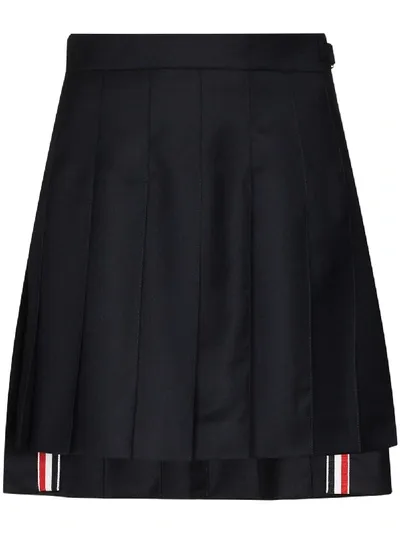 Thom Browne Pleated Wool Mini Skirt In Blue