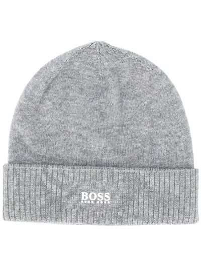 Hugo Boss Babies' Embroidered Logo Beanie In Grey