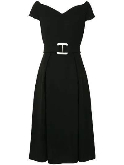 Edeline Lee Belted Sweetheart-neck Midi Dress In Black