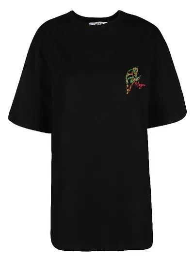 Msgm Monkey-embroidered Oversize T-shirt In Black