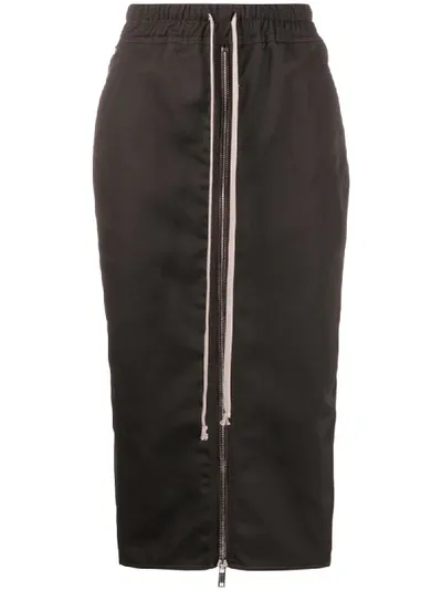 Rick Owens Drawstring Zipped Pencil Skirt In Brown