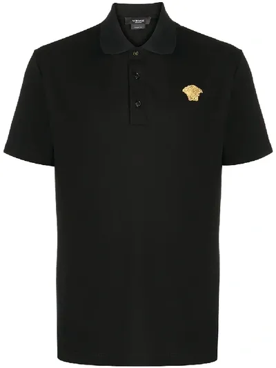 Versace Medusa Motif Polo Shirt In Black